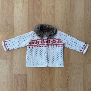 EUC Janie and Jack Baby Button Down Cardigan Sweater-Fair Isle Snowflake Design